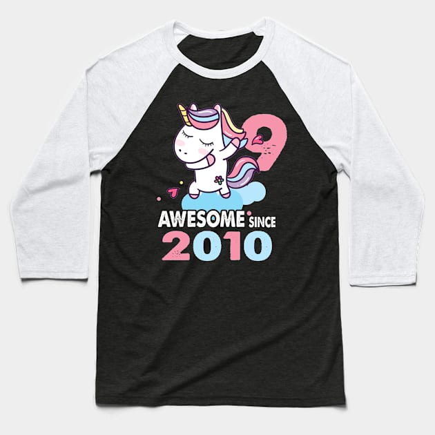 9 Years Old 9th Birthday Unicorn Dabbing Shirt Girl Party Baseball T-Shirt by Simpsonfft